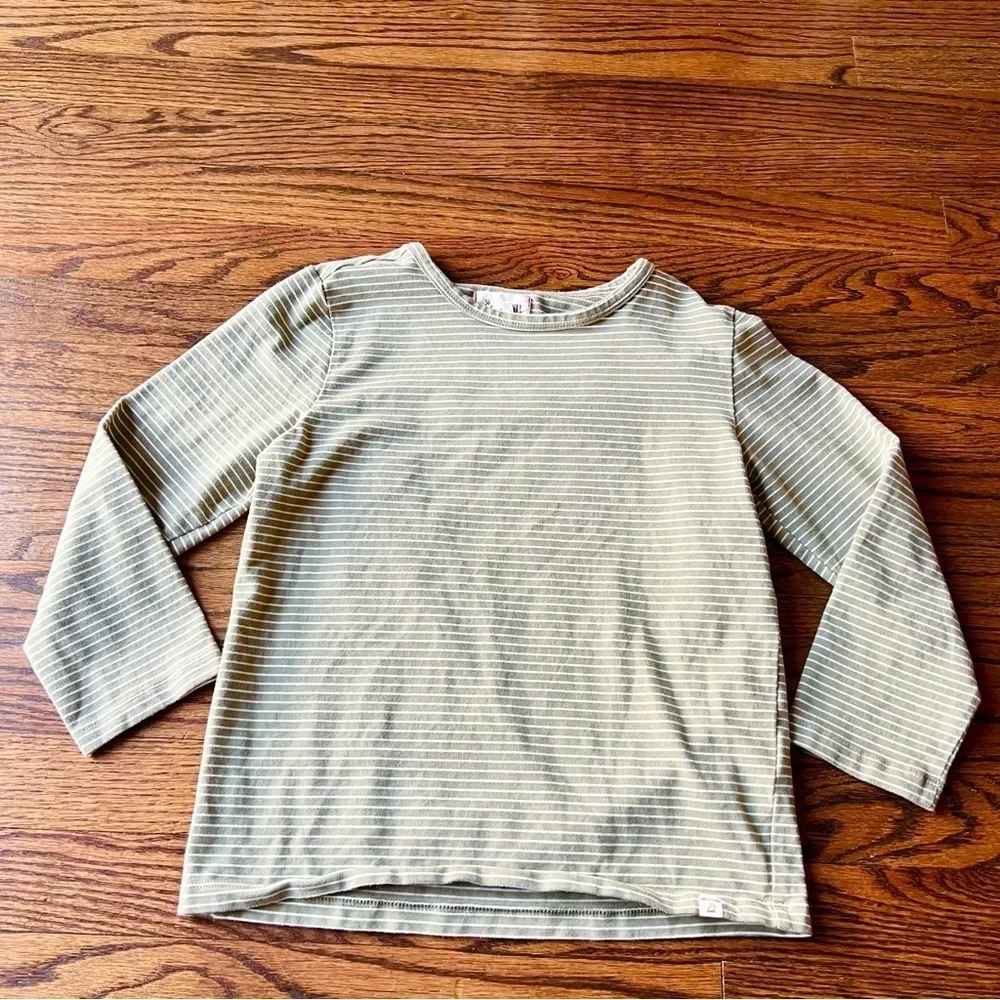 Me + Henry Green and White Striped Long Sleeve Shirt - 7/8